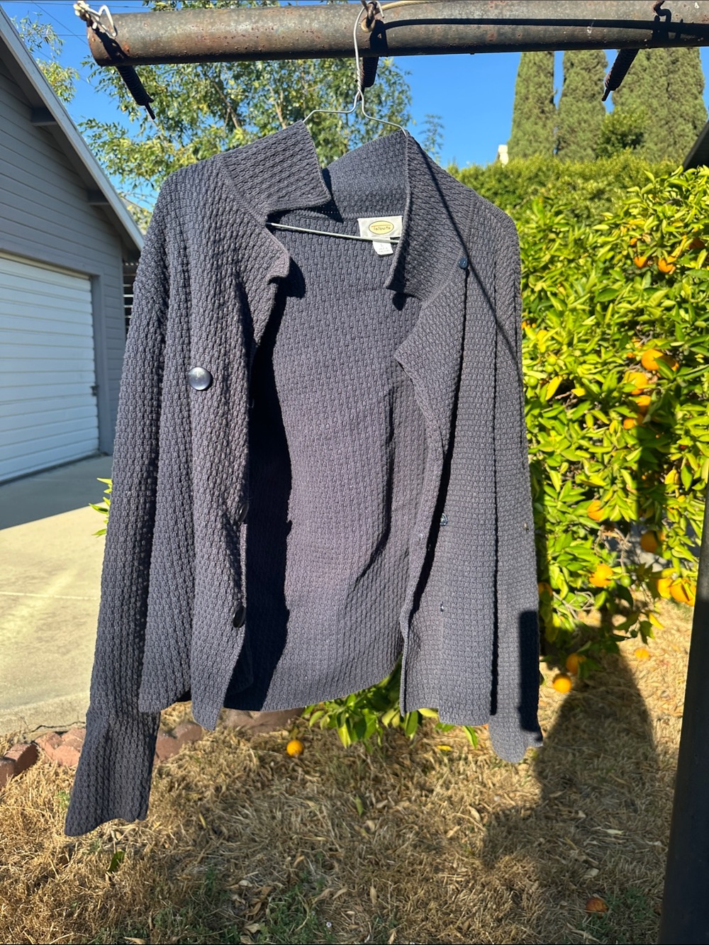 Talbots Navy Tribute Textured Knit Cardigan 100% Cotton